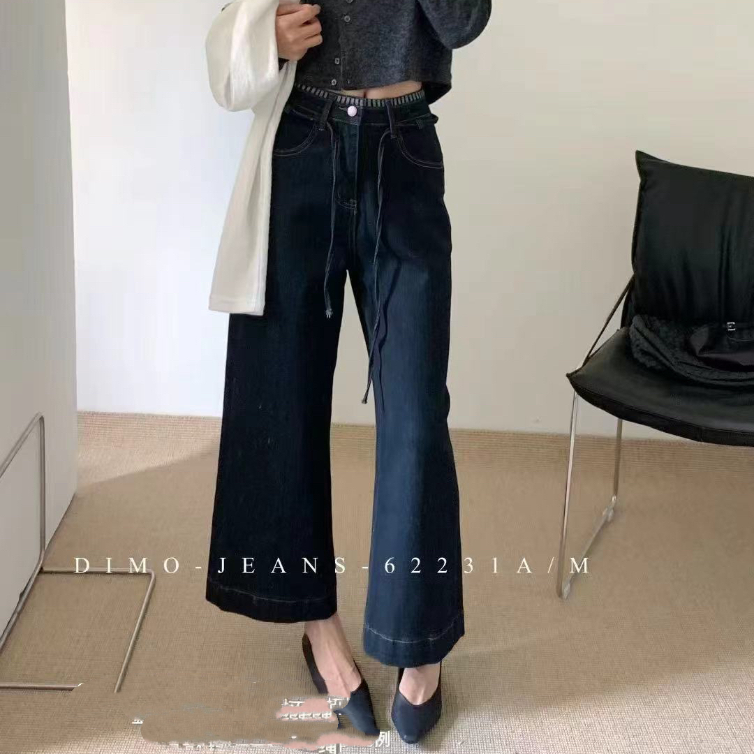 容容定制 秋季新款高腰显瘦九分直筒牛仔裤小个子必备款微喇858