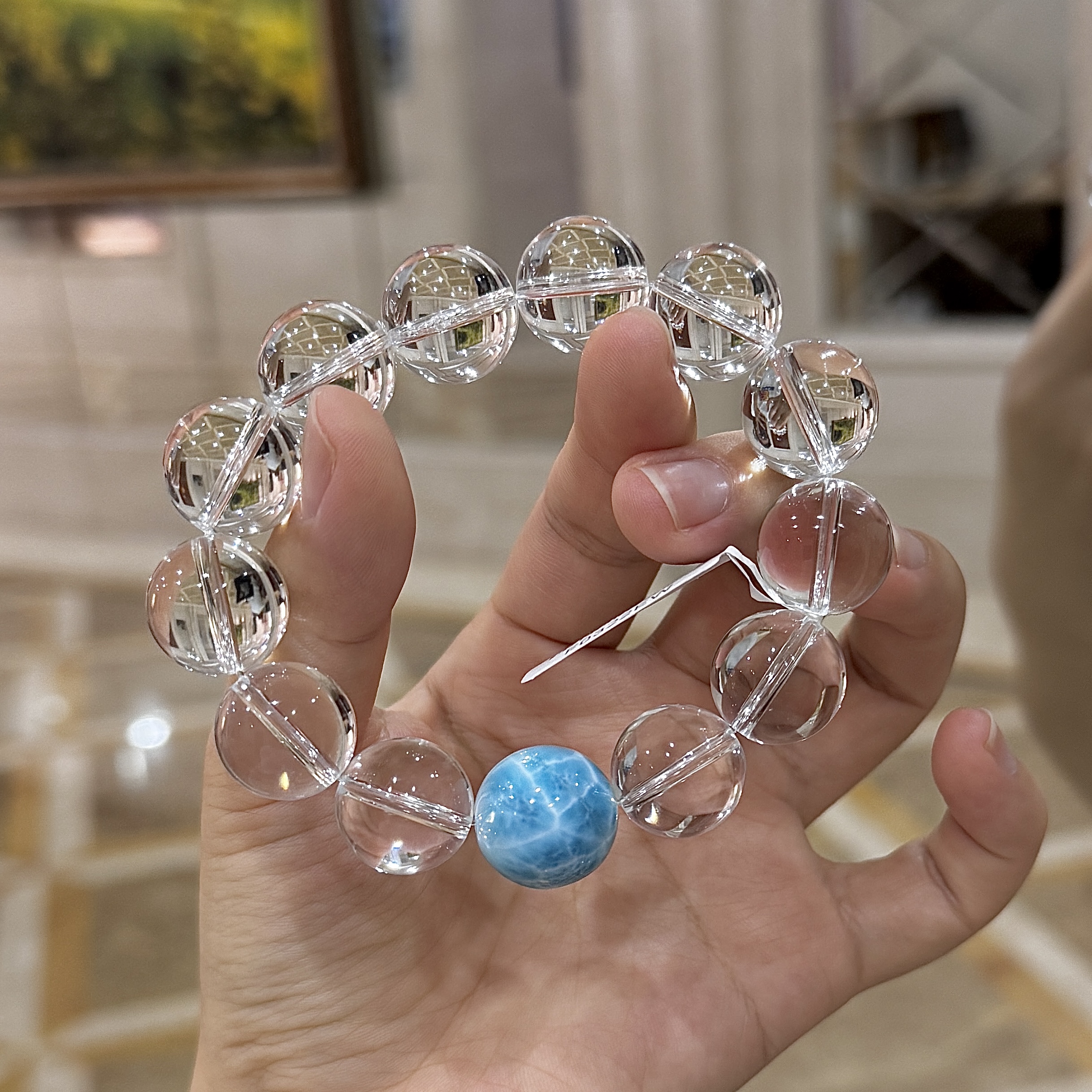 素月·天然16mm白水晶17mm海纹石单圈手链