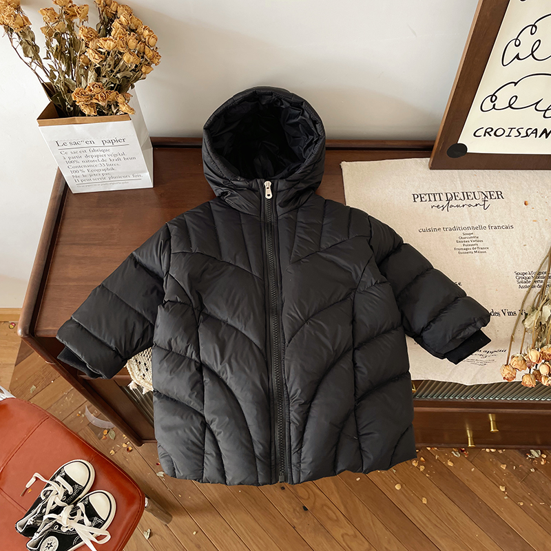 【现货】橘止皮儿童羽绒服冬季新款中长款黑色90白鸭绒外套DW249873