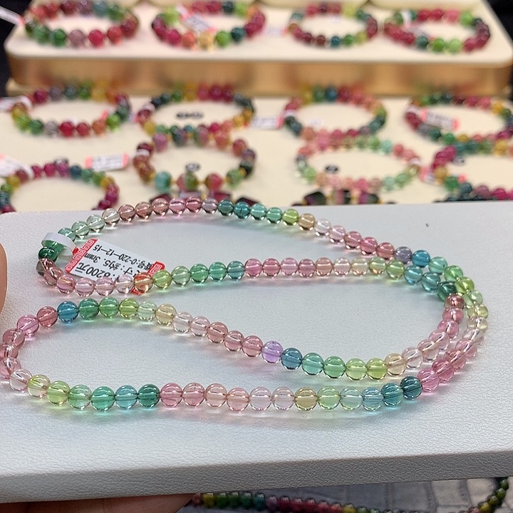 碧玺手链未镶嵌不****皇彩虹手串