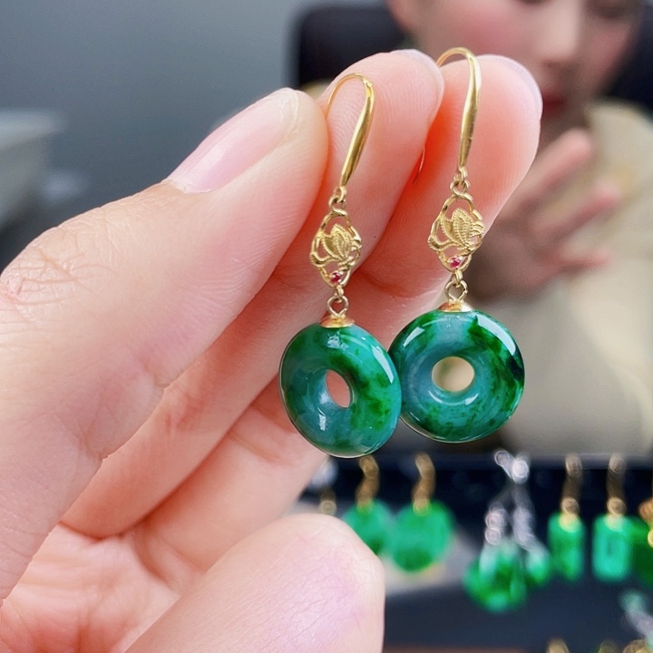 翡翠耳饰18K金镶嵌饰品