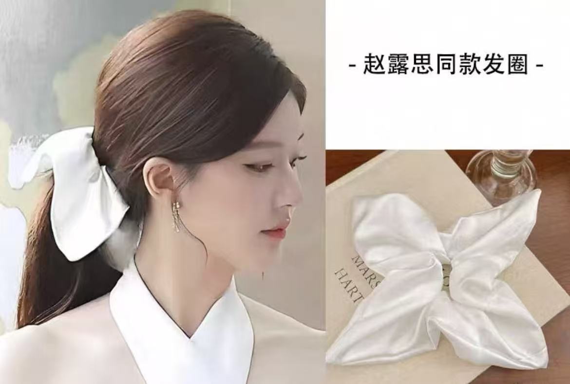 发圈优雅日韩发饰轻奢时尚复古仙女方巾发圈白色甜美风女36