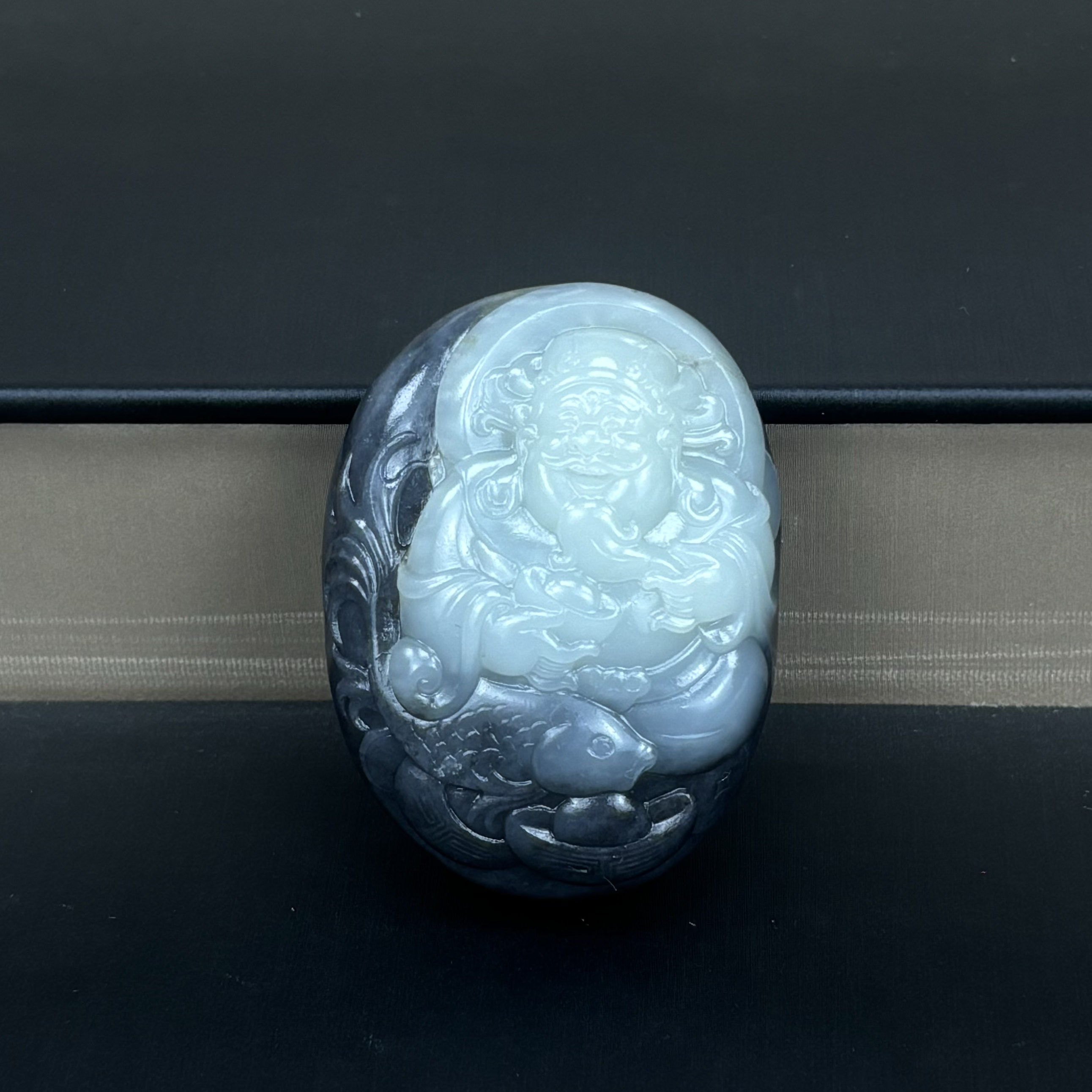 和田玉青花黑白分明 财神爷挂件 温润细腻实物漂亮