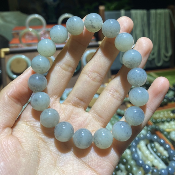 新疆和田玉籽意境青花手串14mm