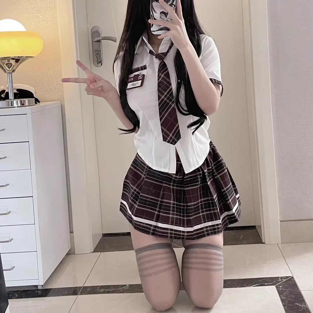 JK制服纯欲风辣妹性感套装夏天学院风收腰衬衫女超短百褶裙两件套