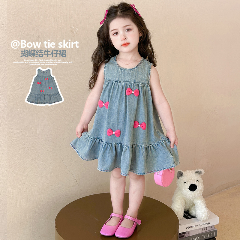女童连衣裙夏季2025新款儿童牛仔裙薄款洋气宝宝夏装无袖公主裙子