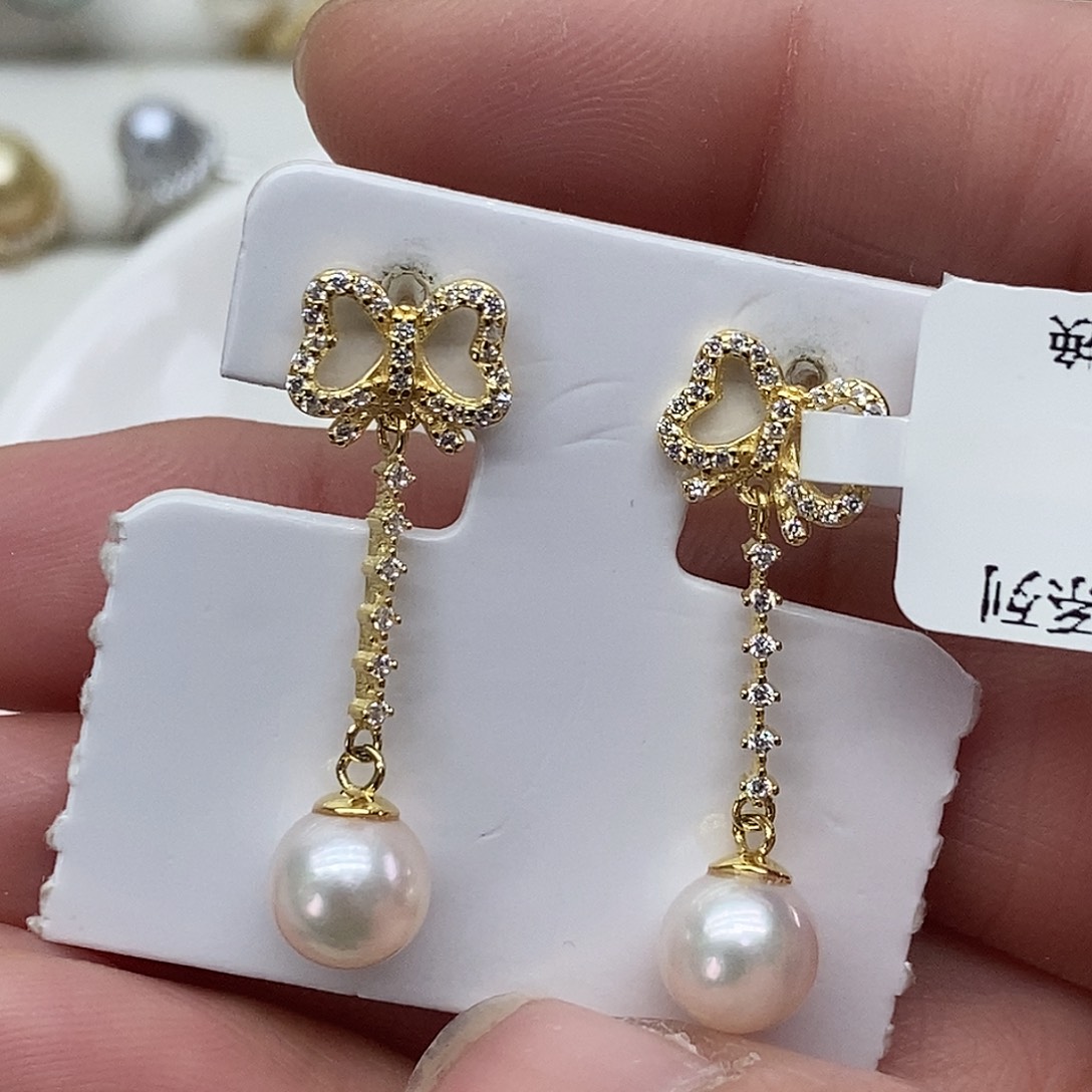 银S925镶嵌耳饰海水珍珠@@E0070