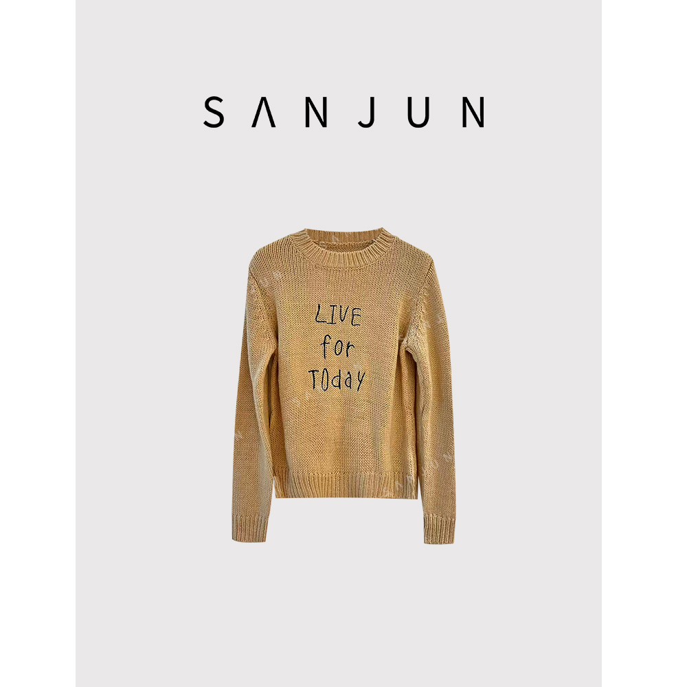 SanJun高端定制韩系温柔风精致字母刺绣毛衣 10512 