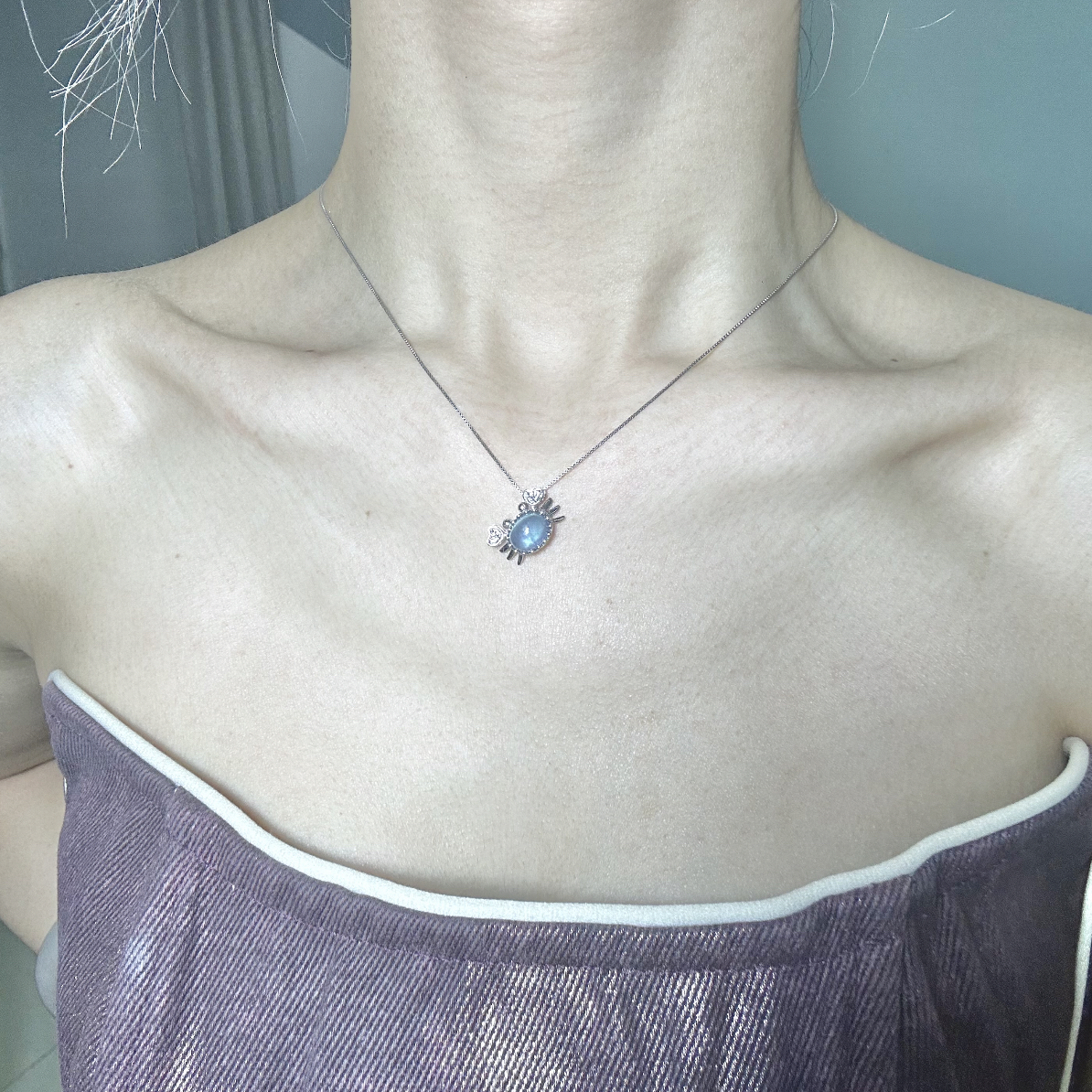 （蟑螂同款）小螃蟹镶嵌海蓝宝s925银镶嵌