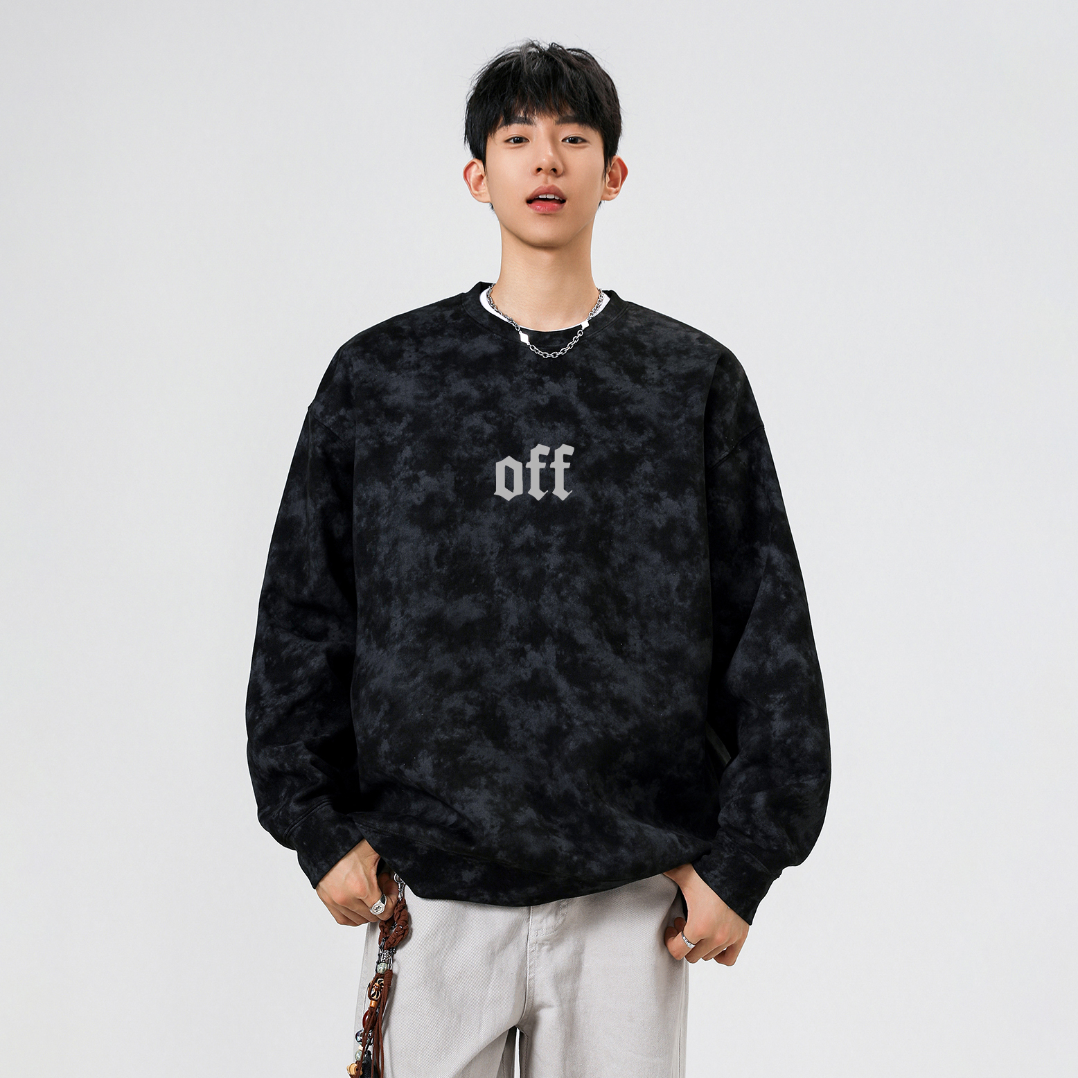 重磅国潮春秋2025新款圆领扎染印花卫衣高街嘻哈宽松套头爆款潮牌