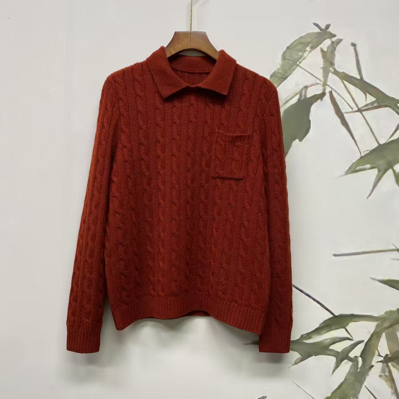 知羽.香云 复古绞花100纯羊毛气质翻领时尚休闲针织羊毛衫ZY7238