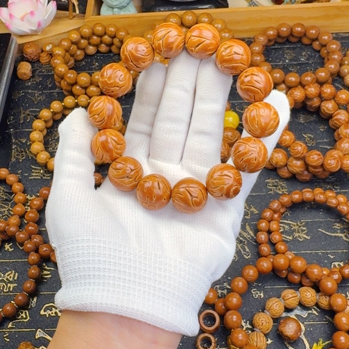 宜***窗桃核手串18尺寸龙纹