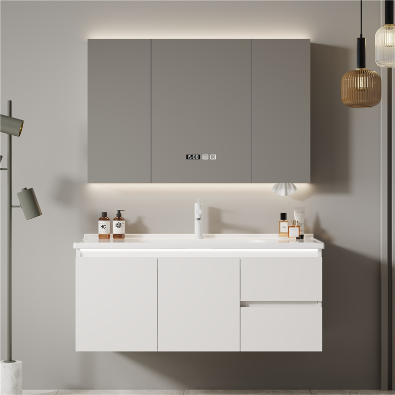 奶白风陶瓷一体盆浴室柜卫生间洗手盆洗脸盆柜组合洗漱台盆卫浴柜