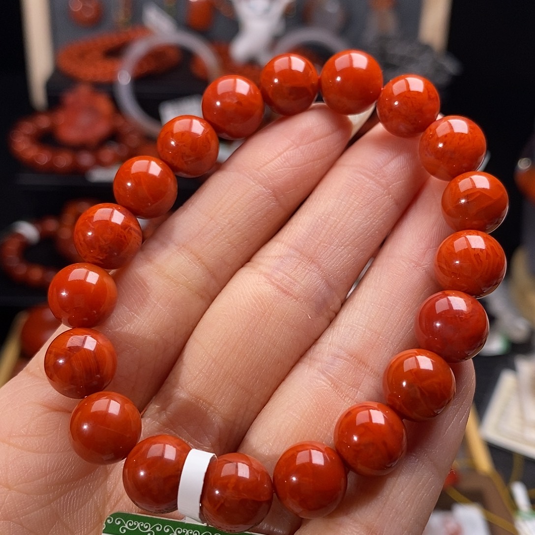 南红玛瑙未镶嵌四川凉山火焰纹手串10mm