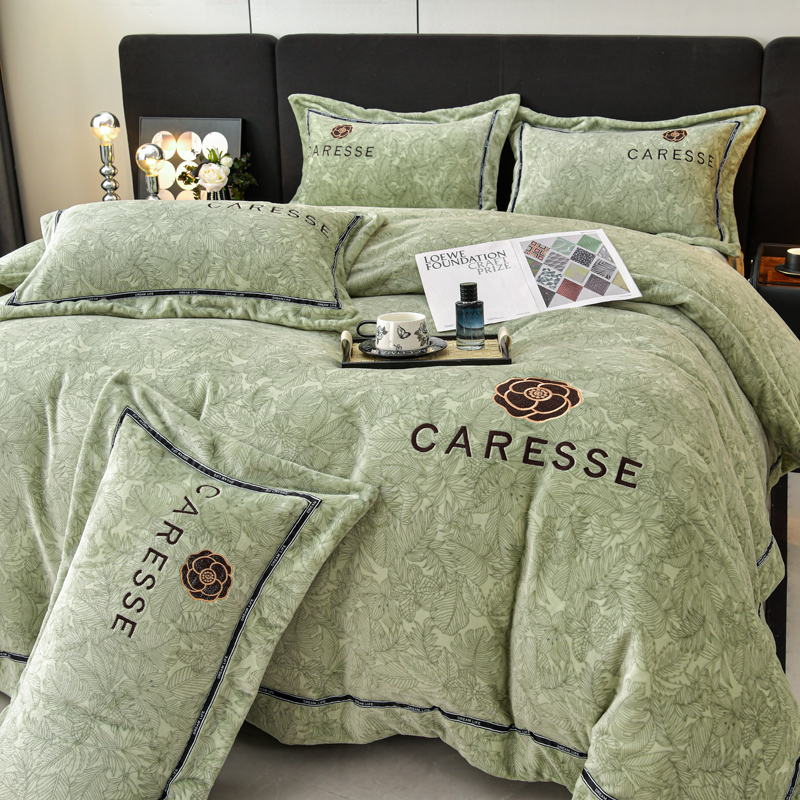 富安娜A类牛奶绒床单四件套加绒加厚轻奢双面绒绒被被套被罩