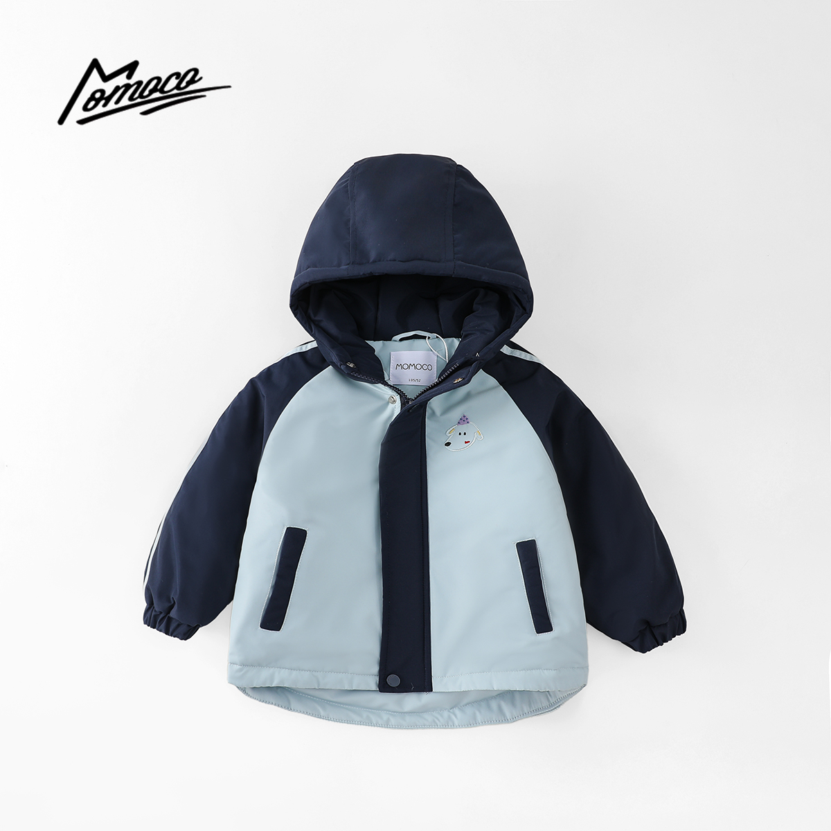 MOMOCO冬季新款男女童刺绣小狗撞色韩版休闲棉服外套77430138029