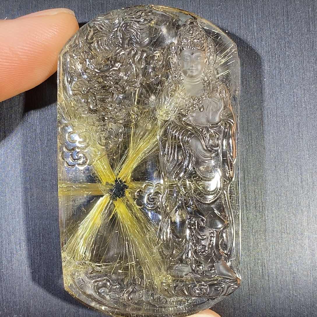 水晶未镶嵌颈饰天然钛晶花御龙观音吊坠