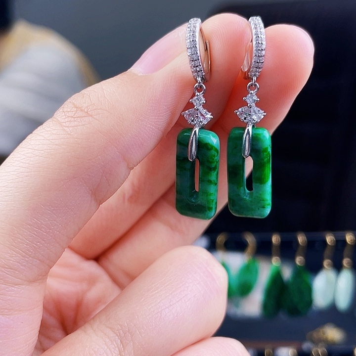 翡翠耳饰银S925镶嵌饰品