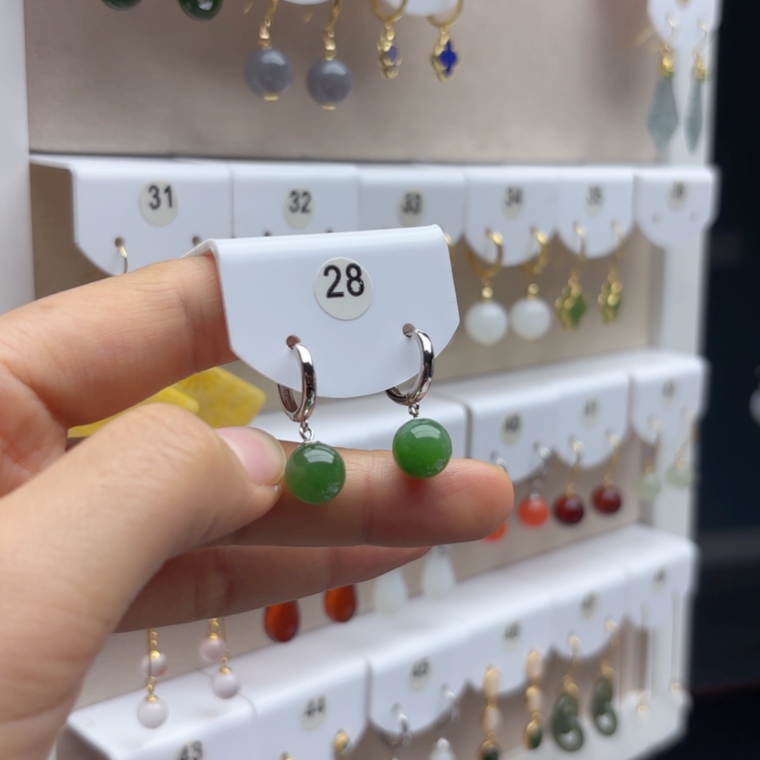 和田玉银S925镶嵌耳饰