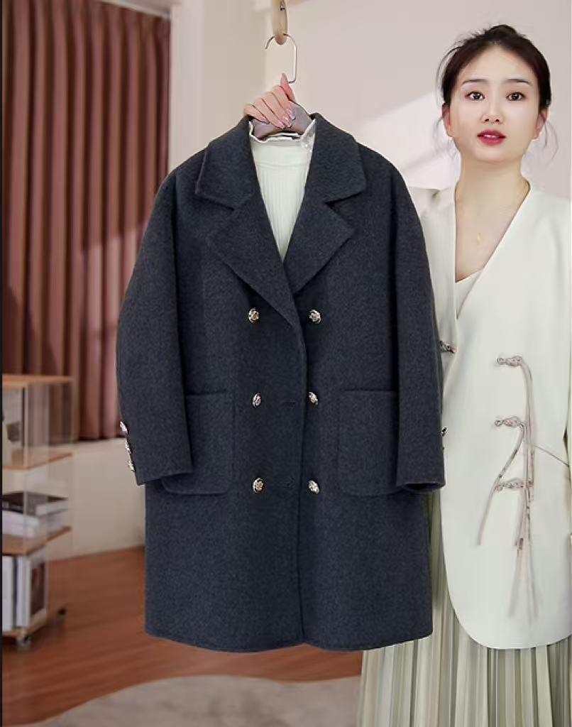 女童中长款呢双面羊毛大衣2025冬新款洋气中大童韩版含羊绒大衣