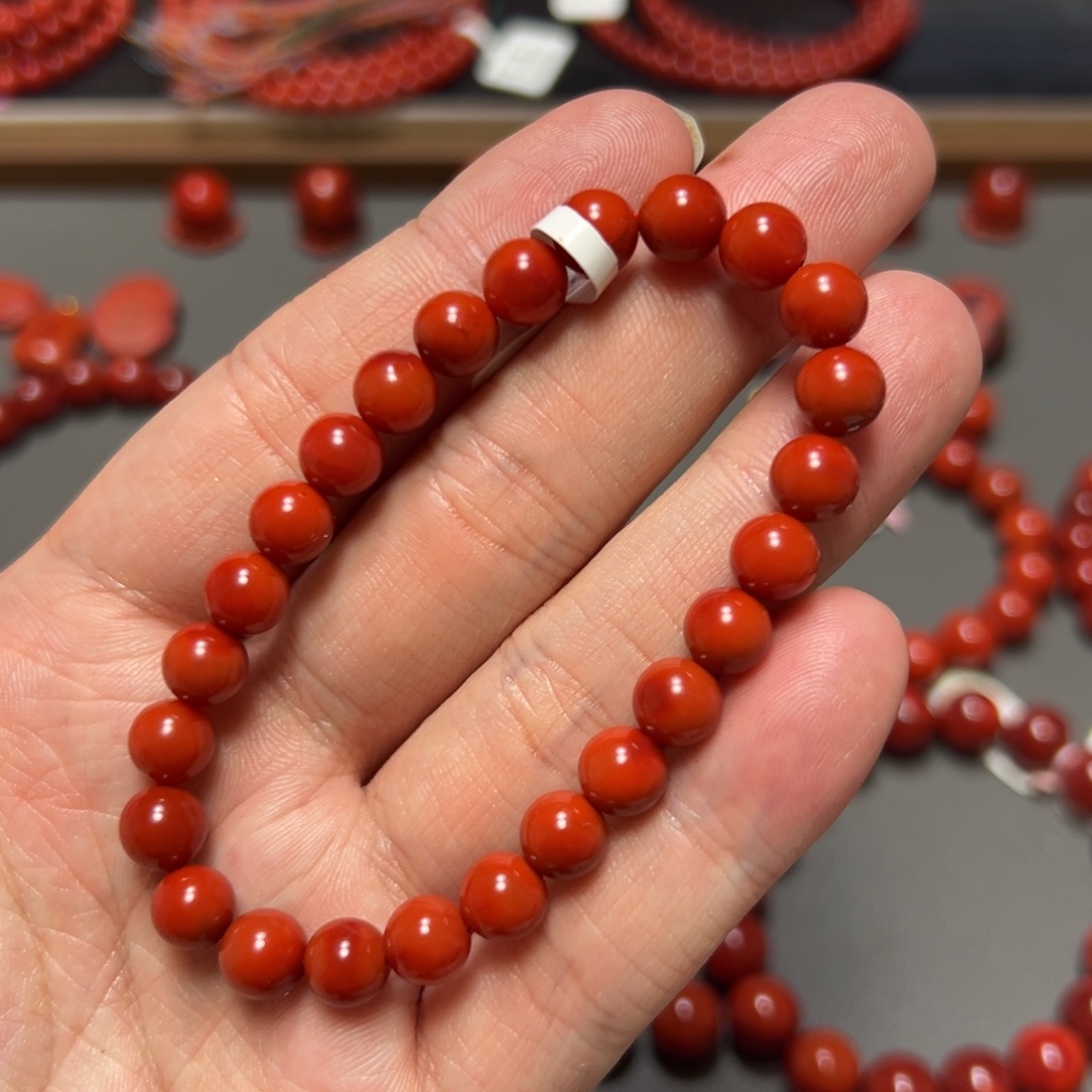 南红玛瑙未镶嵌手串柿子锦满肉偏纯约7.6mm
