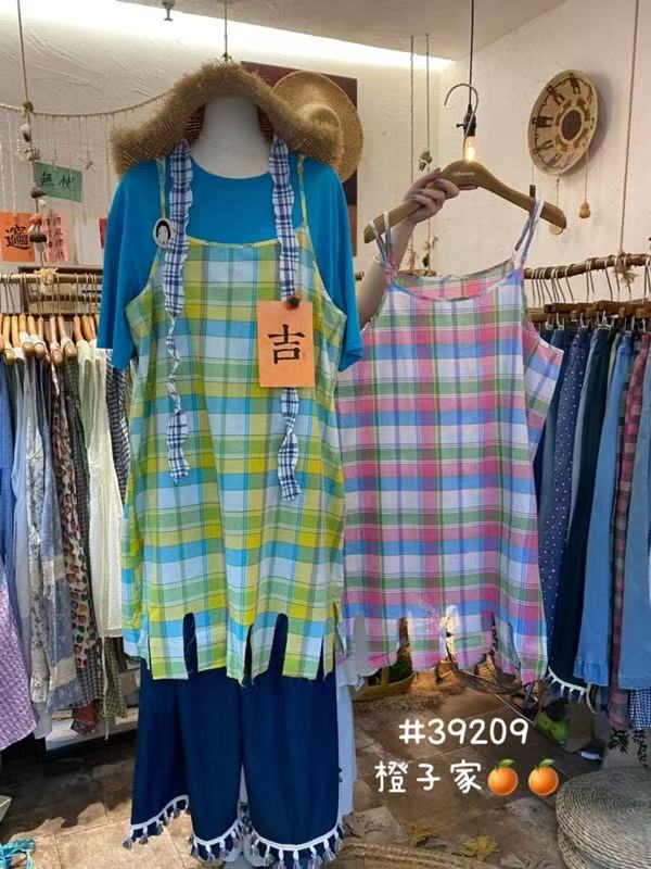 CZ（39209）时尚气质格子吊带裙 kc