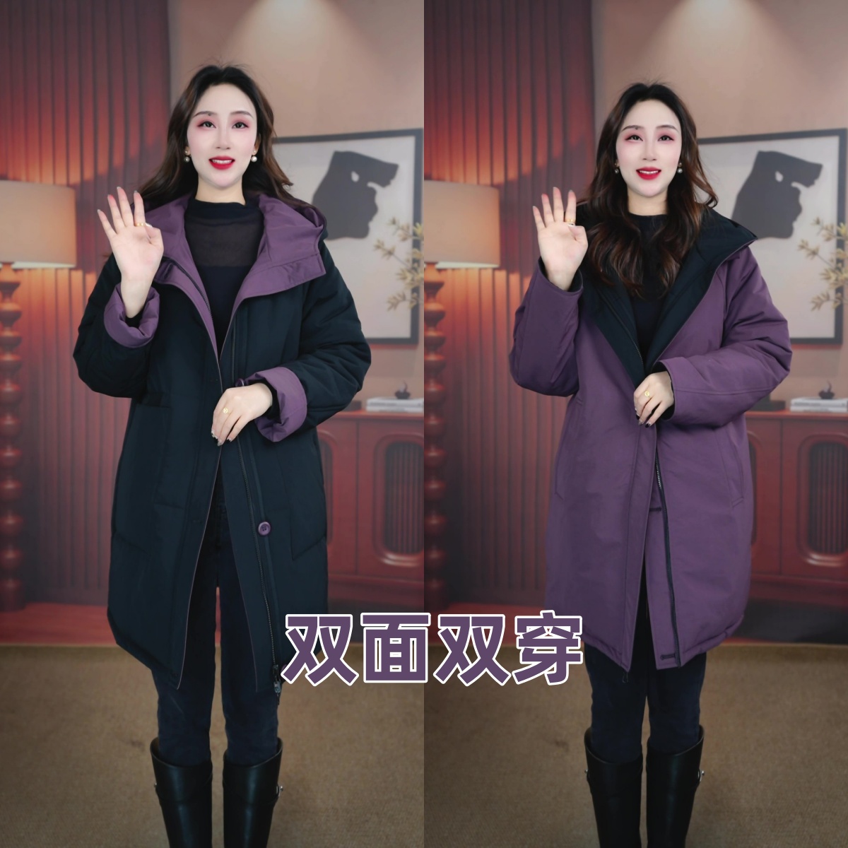 P.L190-新款秋冬显瘦百搭双面双穿加厚连帽时尚气质休闲棉服-1