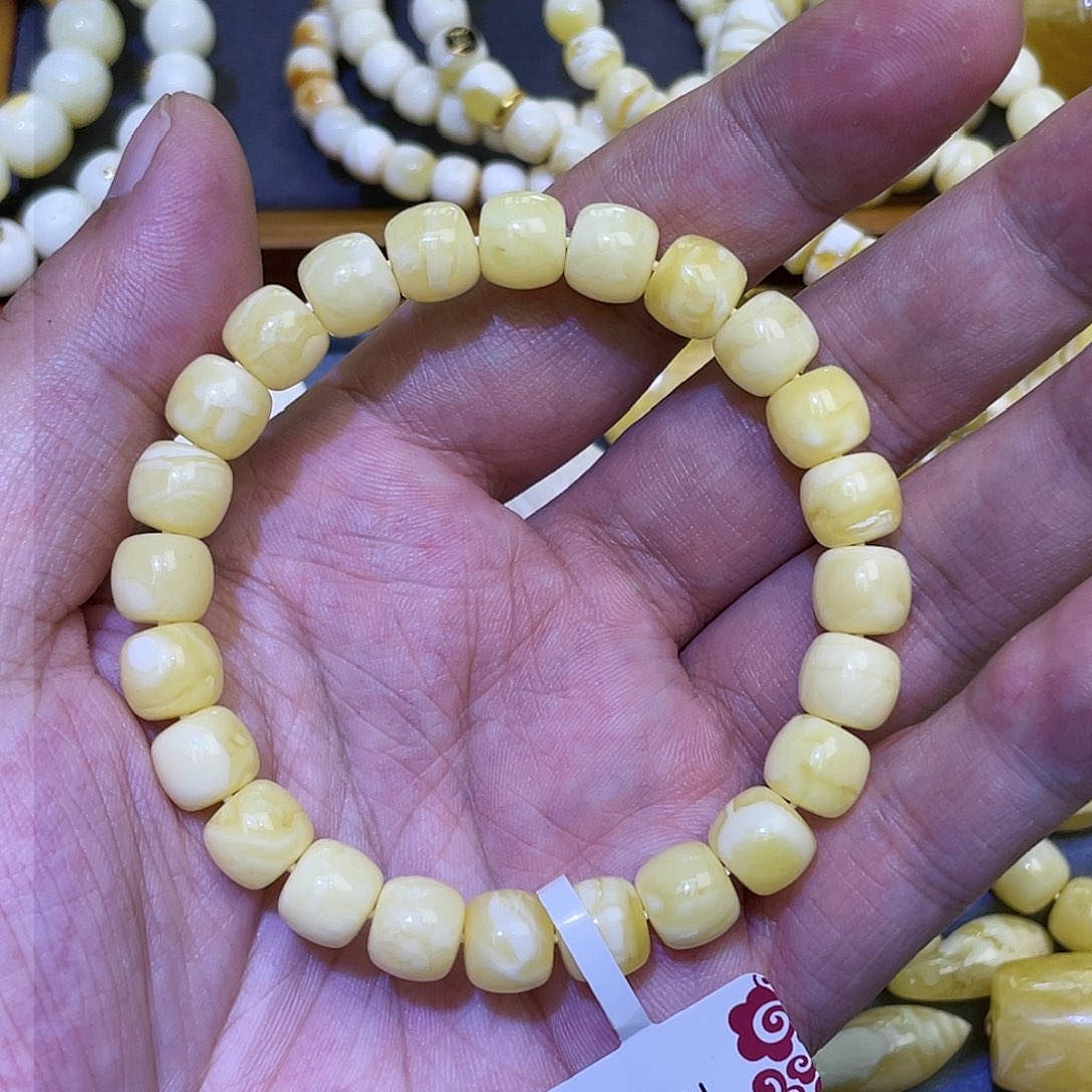 蜜蜡手串未镶嵌9mm特OMG白纯蜡妖花