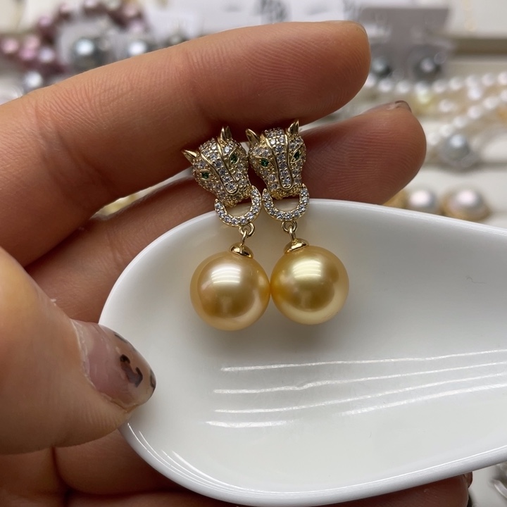 海水珍珠耳饰银S925镶嵌