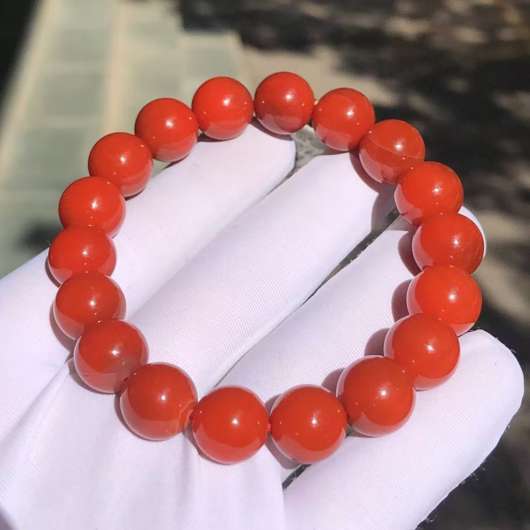 玮蔓珠宝 精品原矿保山南红单圈手串 满色满肉锦红11+mm 红色