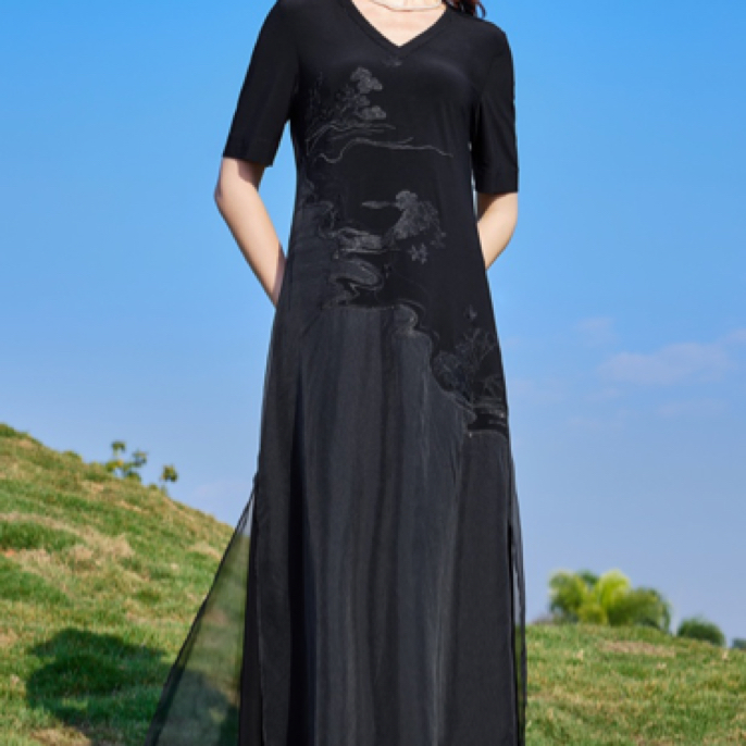 50801轻奢气质显瘦大码过膝春夏新款洋气连衣裙