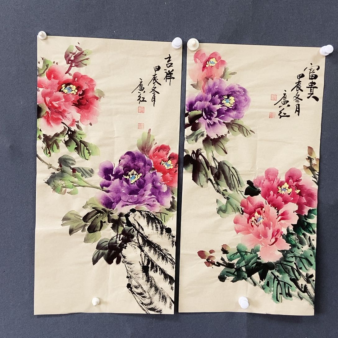 国画童广红手绘牡丹50.100