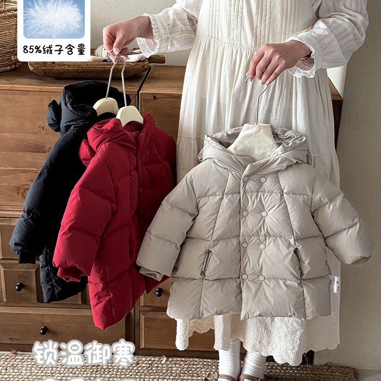 宝宝羽绒服2025冬季新款 a类婴儿外出服女童连帽外套中长款白鸭绒