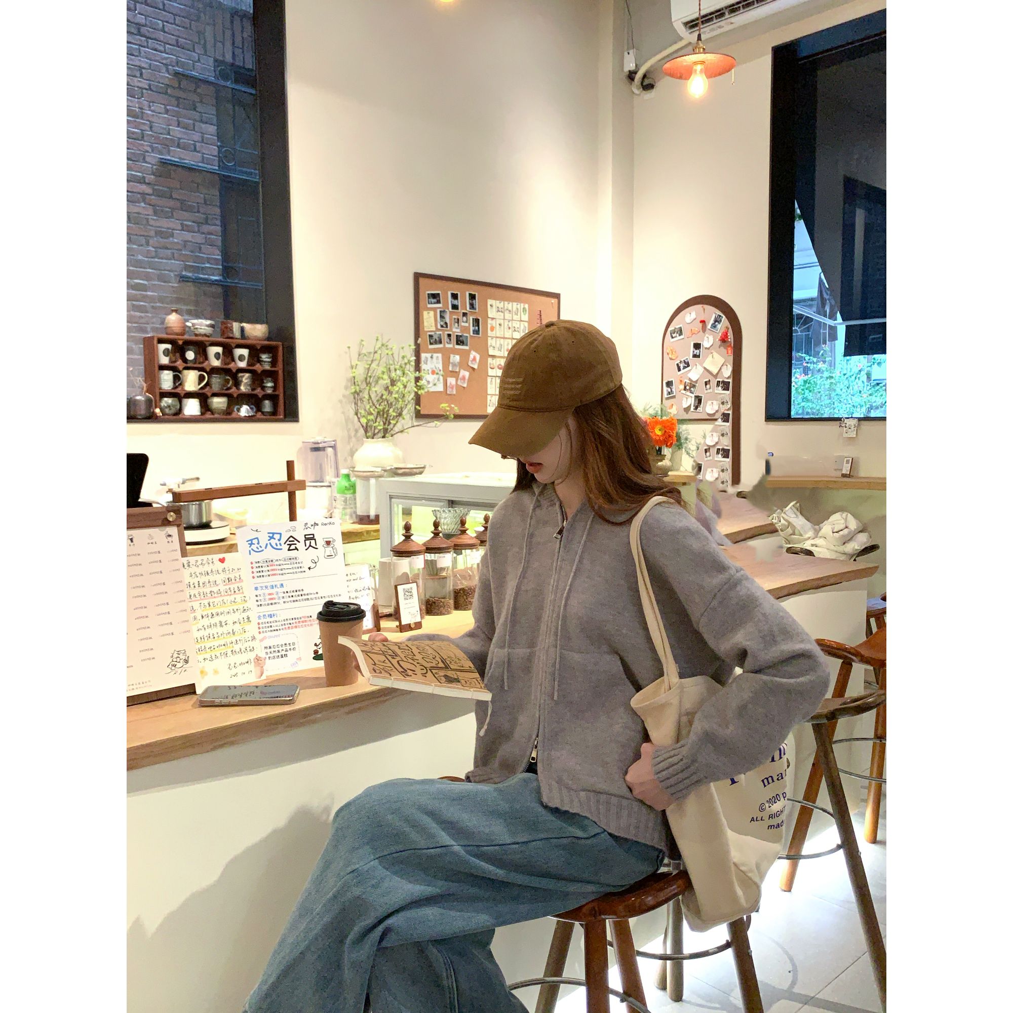 【C·Cai】韩版宽松慵懒风连帽毛衣519#时尚百搭休闲风外套