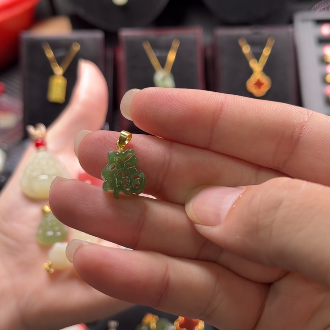 和田玉颈饰银S925镶嵌