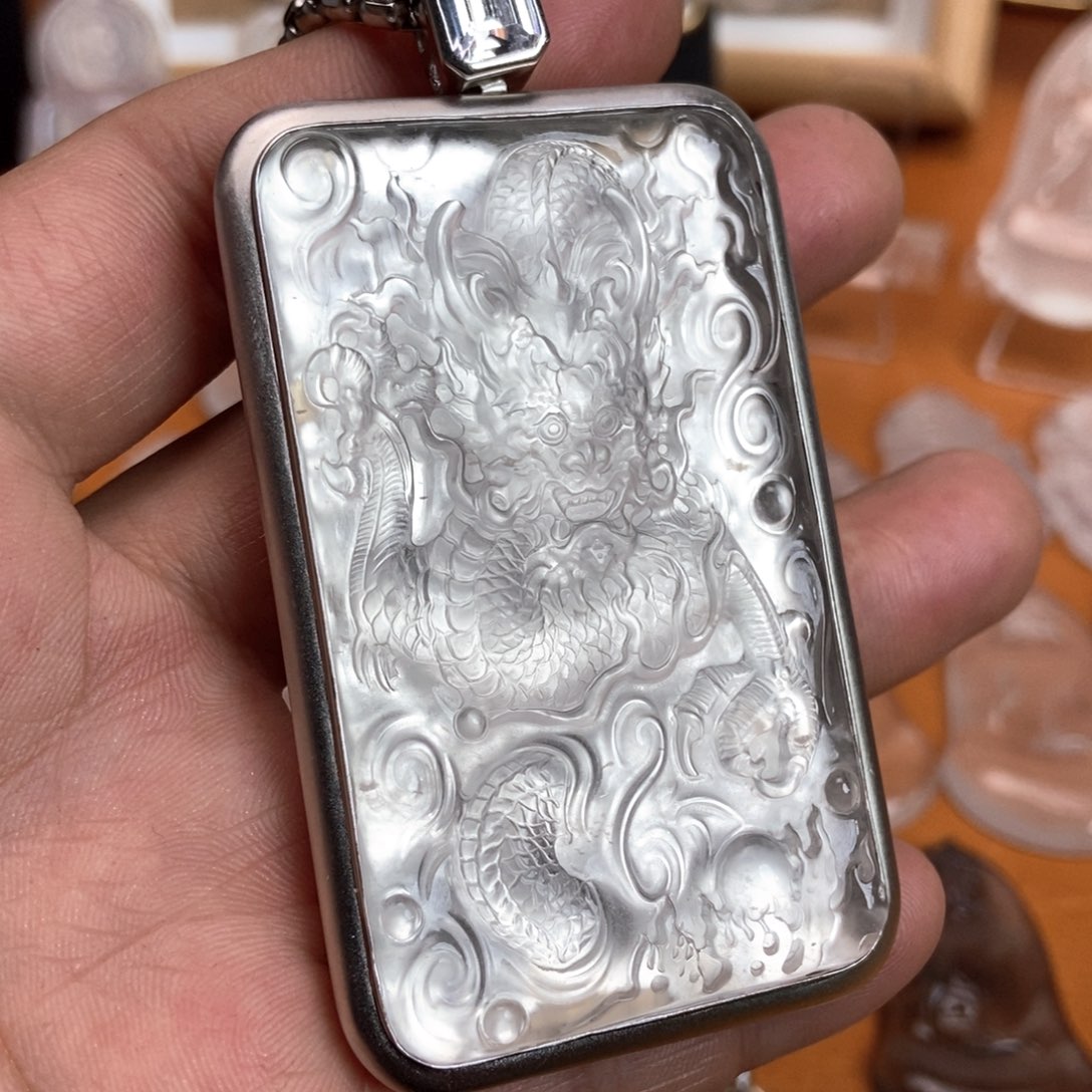 石英质玉银S925镶嵌吊坠