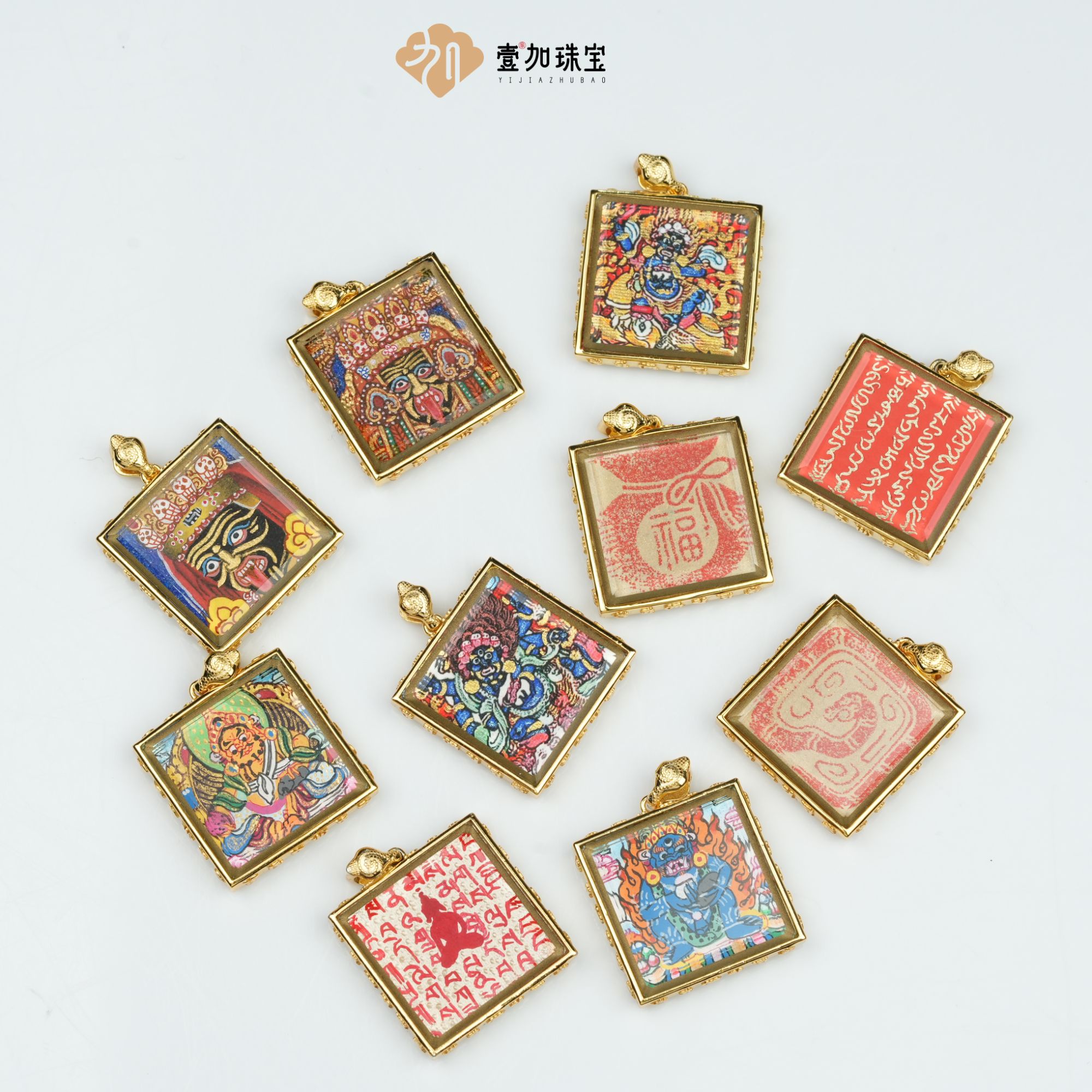 吊坠925银 壹加小羊|金色双面小方卡卡吊坠