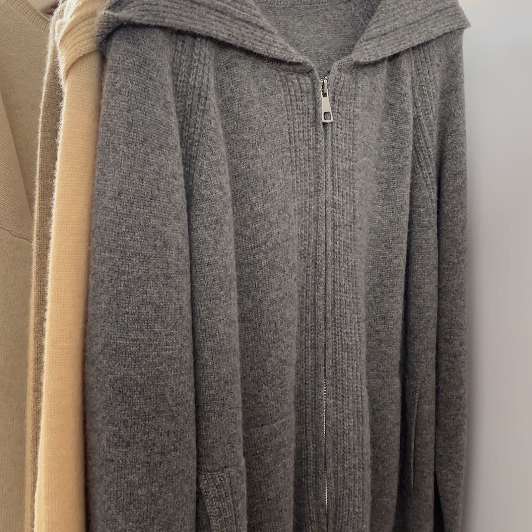 LP双拉链连帽羊绒开衫