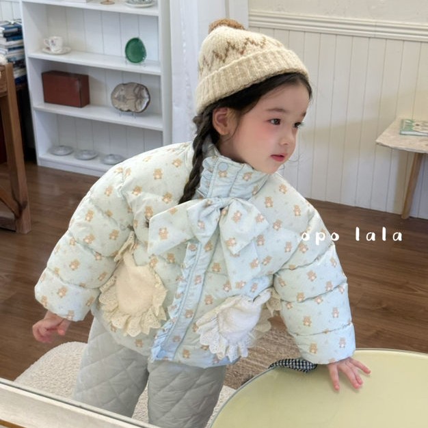 opo lala 女童秋冬加厚夹棉女童可爱碎花小熊棉服