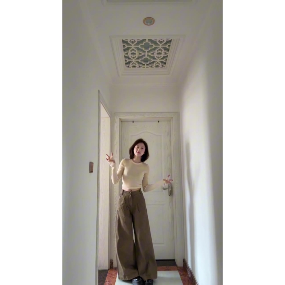 黄油画分割做旧牛仔裤女水洗败叶黄色宽松高腰显瘦设计感阔腿裤子