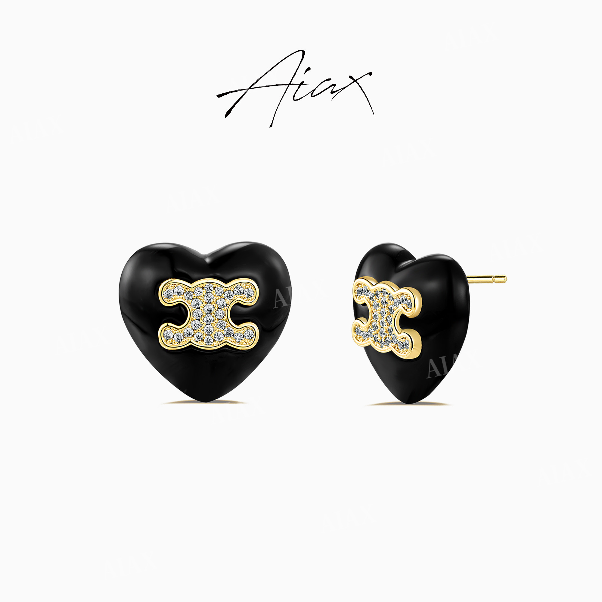 AIAX 镀K金 法式复古时尚感黑色爱心耳环TSL1023