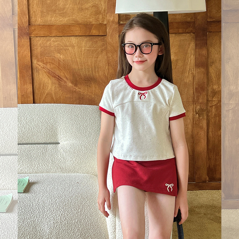 YIZUN.CHOMEL栀了成长记童装女童时髦撞色绣花套装夏季新款儿童女