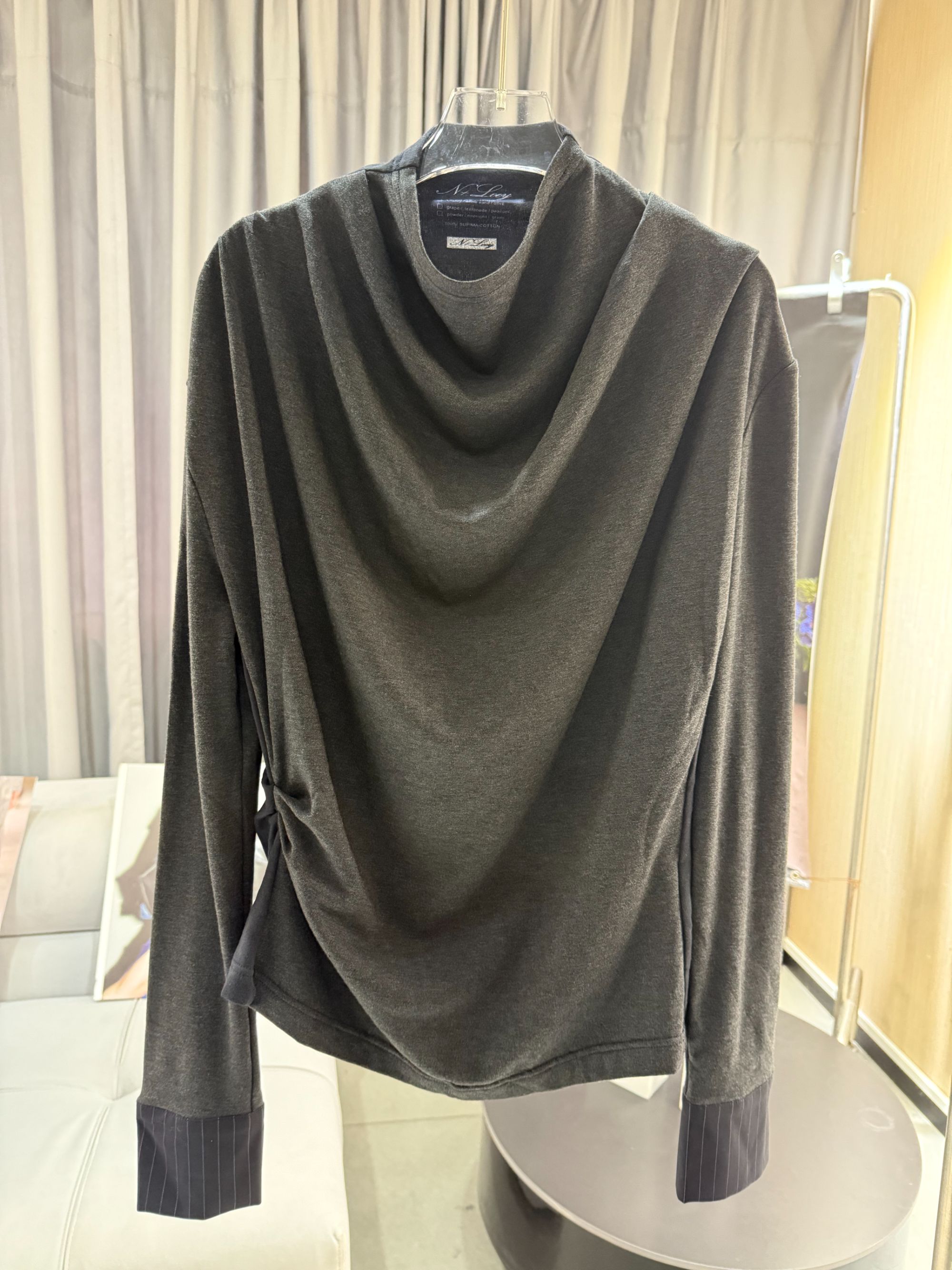 2025南油小众原创设计荡领磨毛拼接毛衣秋冬长袖常规款4297