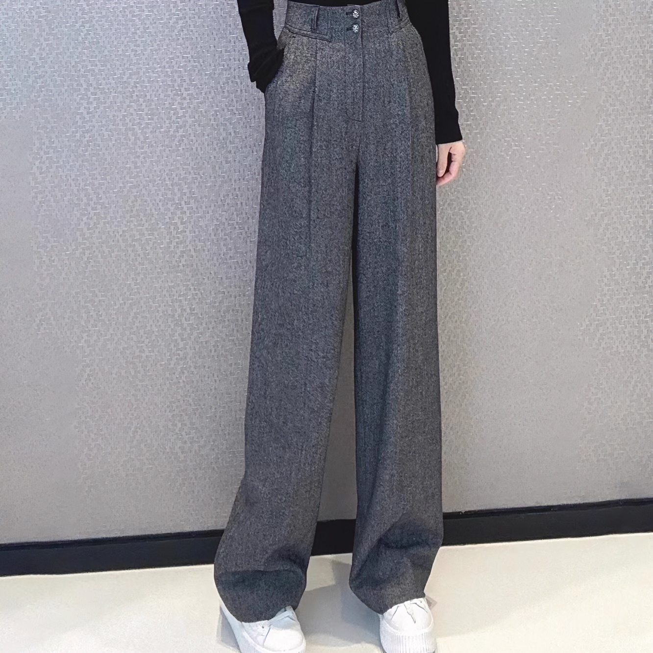 【专柜品质】春夏季新款高腰显瘦双扣直筒休闲裤女1100468