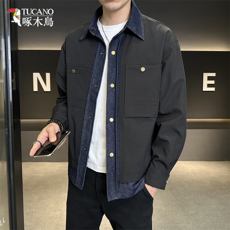 TUCANO/啄木鳥时尚牛仔拼接假两件夹克男士宽松百搭休闲外套1116