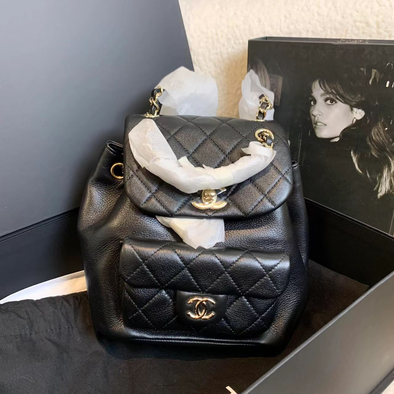 全新未使用 Chanel/香奈儿 壹臻中古/黑金duma双肩小号 50365599