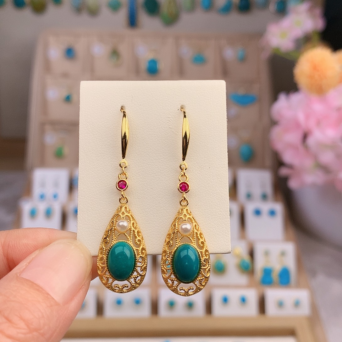 银S925镶嵌绿松石耳饰