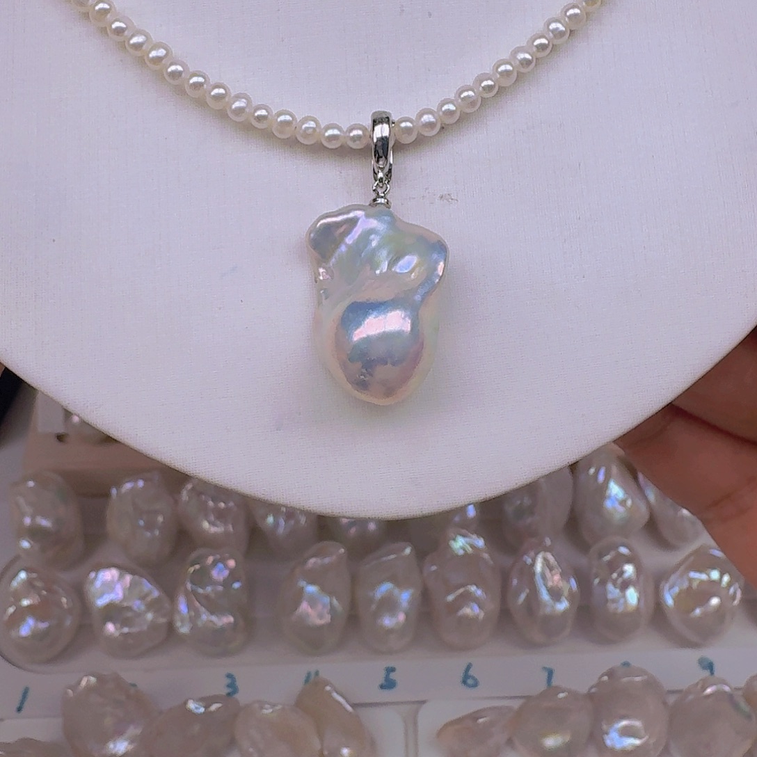 淡水珍珠银S925镶嵌耳饰