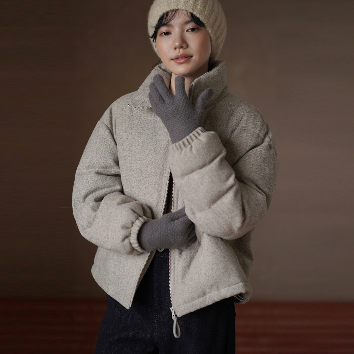 【女装优选】哈齿小姐外套人字纹加厚短款休闲棉服女20ZZ2509949W
