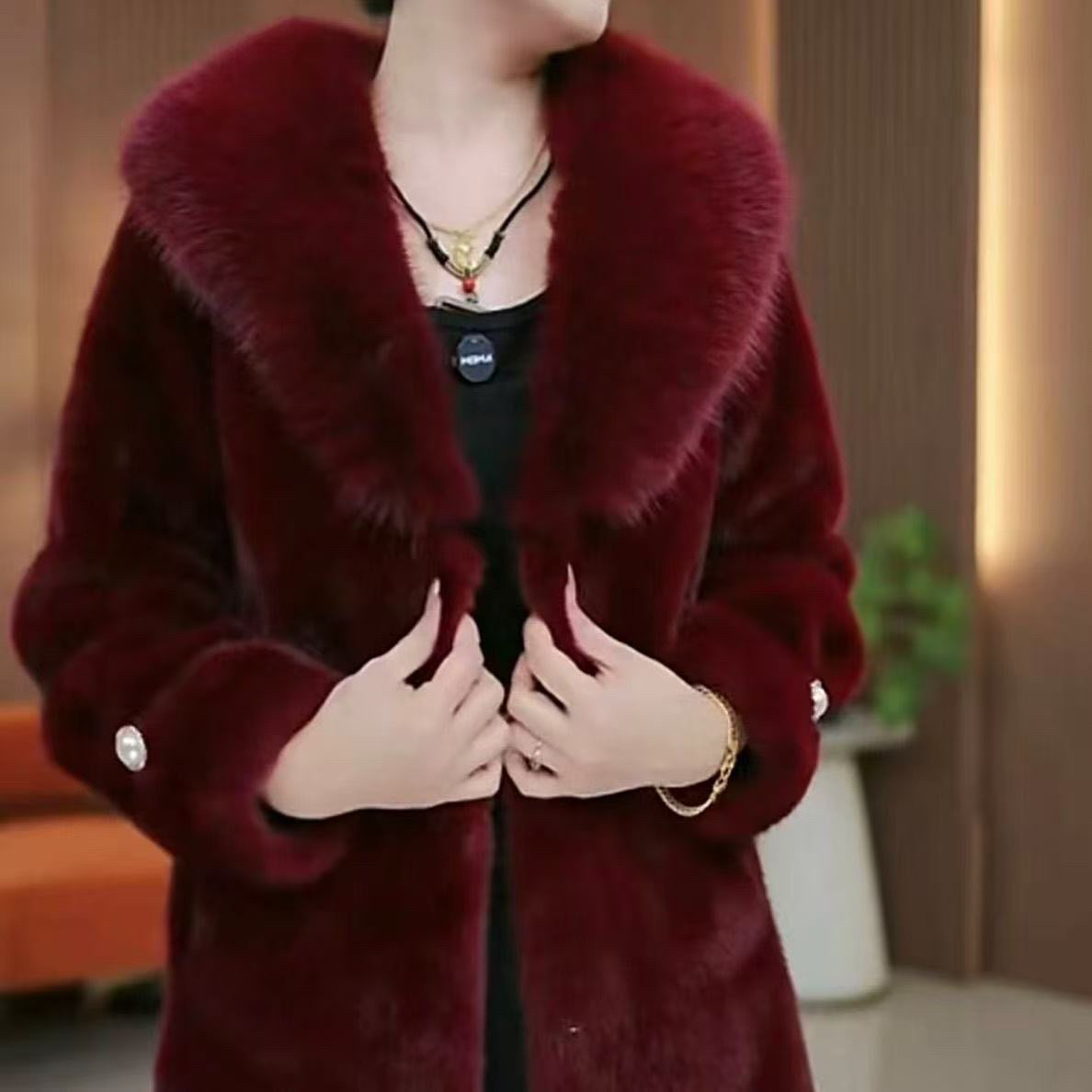 女秋冬毛绒外套新款大毛领雪兰貂高端时尚上档次爆款遮肉皮毛一体